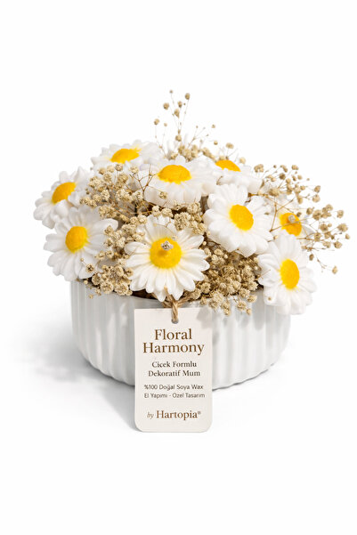 HARTOPİA Floral Harmony Papatya Mum Buketi – El Yapımı Soya Wax Dekoratif Mum...