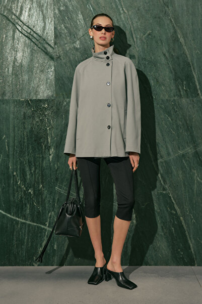 Manuka Henna High Collar Trench Coat Blue