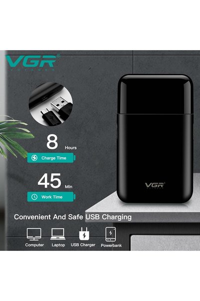 VGR ماكينة حلاقة احترافية كهربائية قابلة لاعادة الشحن من للعناية بالوجه وتشذيب اللحية والسفر للرجال