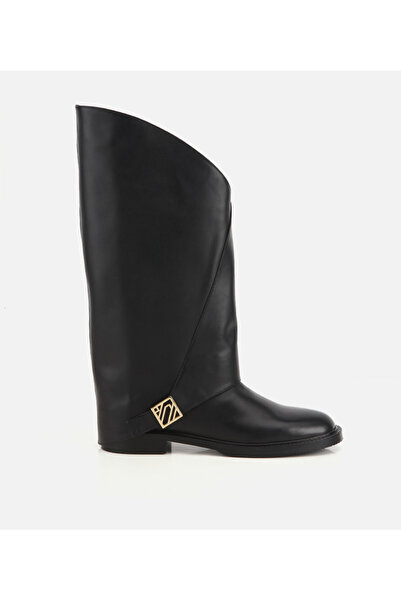 Hotiç Kadın Deri Siyah Tokalı Pantolon Görünümlü Düz Çizme