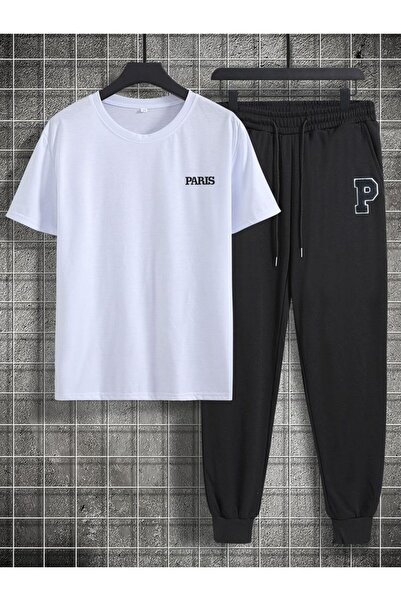 LAVİTTA Bear Men's Black Vertical Printed Oversized Tracksuit Set