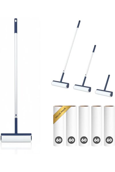 Riizzlr بكرة إزالة الوبر ذات المقبض الطويل القابل للتمديد لشعر الحيوانات الأل...