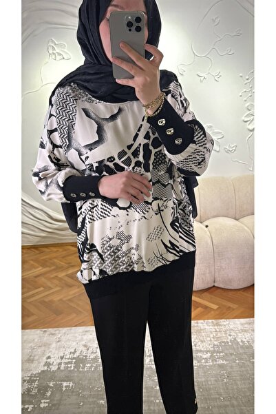 Tığ Triko Tricot Tunic with Buttoned Cuffs and Ribbon