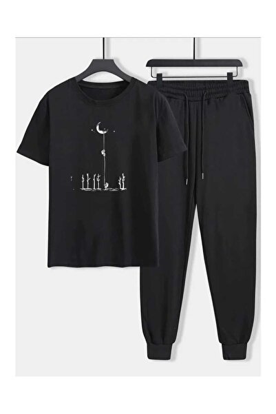 LAVİTTA نمط مطبوع بنطال رياضي وتي شيرت - بنطال جوغر تي شيرت علوي وسفلي طقم ري...