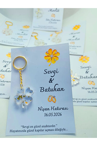 Gelinrehberi 15 Adet Kartlı Epoksi Anahtarlık Yonca , Söz , Nişan, Nikah , Kı...