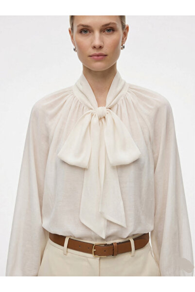 BY SE'MAS WEAR Bluză elegantă drapată cu cordon din șifon