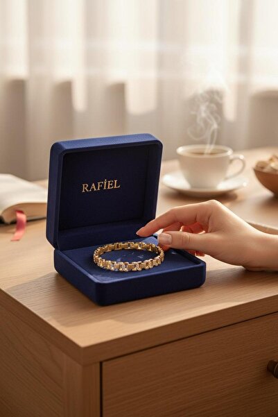 rafiel Gold Kaplama S Kıvrımlı Taşlı Zincir Bileklik - Elegant Kadın Takı