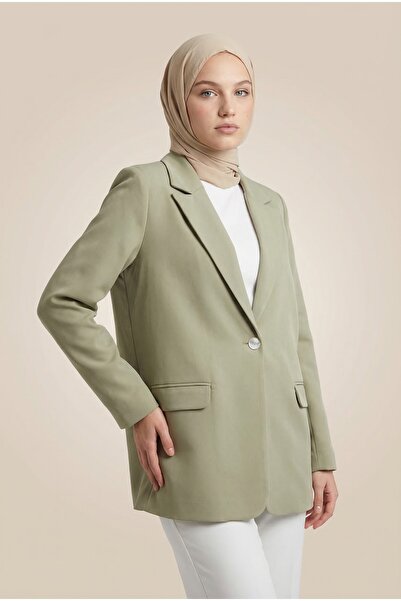 NEFESSE Kadın Tek Düğmeli Likralı Cepli Blazer Ceket -Çağla Y.