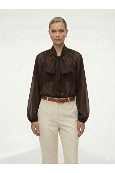 BY SE'MAS WEAR Bluză elegantă drapată cu cordon din șifon