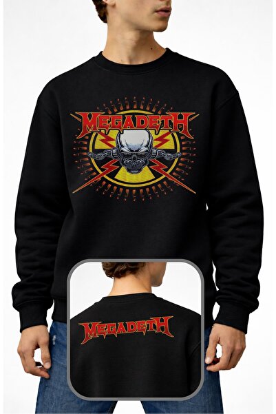 Fuddy Moda Hanorac unisex supradimensionat Megadeth Ense cu imprimeu guler ro...