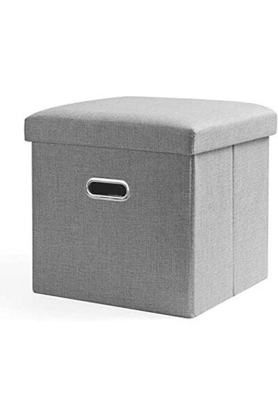 Arabest Folding Storage Ottoman with Linen Fabric, Multi-Purpose Footrest Sea...