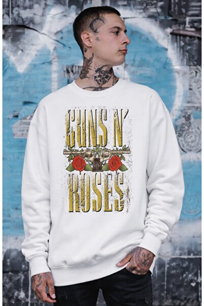 Fuddy Moda Unisex Oversized Vintage Guns N Roses Printed Crew Neck Hoodless S...