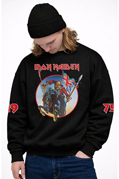 Fuddy Moda Unisex oversized Iron Maiden 1975 Flag Sleeve με τύπωμα Φούτερ χωρ...