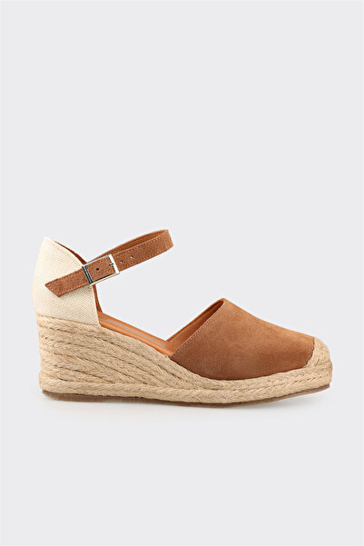 Elle Shoes Taba Deri Kadın Dolgu Topuk Ayakkabı