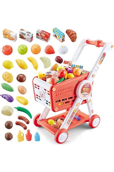 Arabest عربة تسوق للأطفال مكونة من 31 قطعة، عربة تسوق للعب التخيلي في السوبر ...