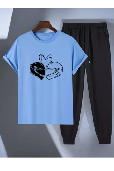 LAVİTTA T-shirt Sweatpants Jogger- Black Printed Bottom Top Tracksuit Set Ove...