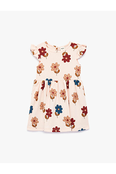 Koton Ruffle Detail Floral Print Pink Baby Girl Dress 6Smg80027Ak