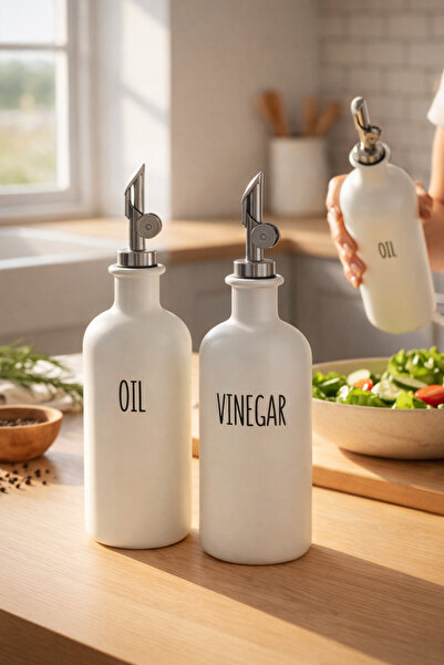 Kezze 2'li Cam Yağlık Sirkelik Seti Akıtmaz Gümüş Başlıklı Yağlık/Sirkelik 500ml