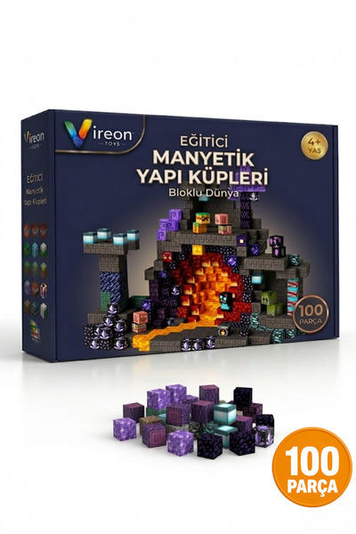 Vireon Manyetik Yapı Küpleri 100 Parça - Eğitici ve Zeka Geliştirici 3D Mıkna...