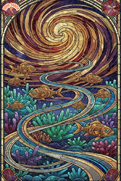 Esranın Dünyası لغز خشبي ذو مظهر زجاجي لتدفق الأسماك الذهبية الغامض 1000 قطعة...