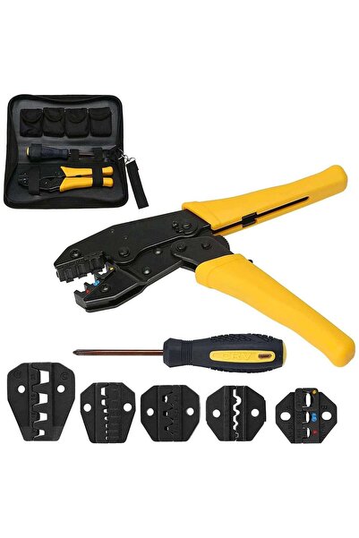 Arabest 5-Piece Ratchet Crimping Tool Kit with Interchangeable Jaws for Insul...