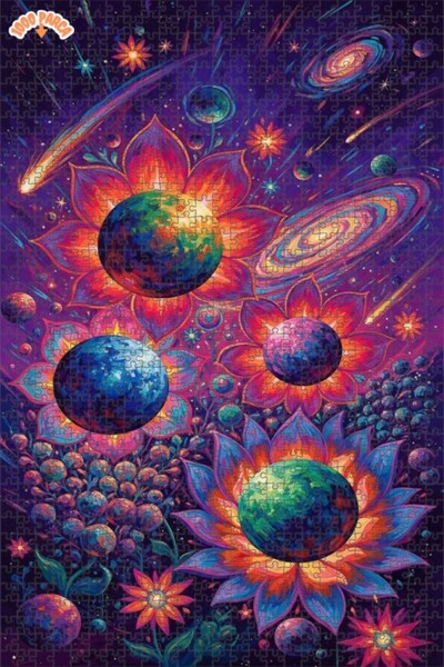 Esranın Dünyası لغز خشبي على شكل زهور بتصميم لوحة زيتية 1000 قطعة 70x50