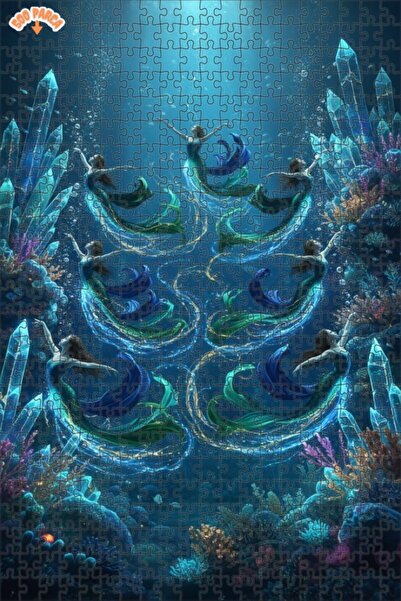 Esranın Dünyası Magical Mermaid Dance Watercolor Look Wooden Puzzle Double-La...