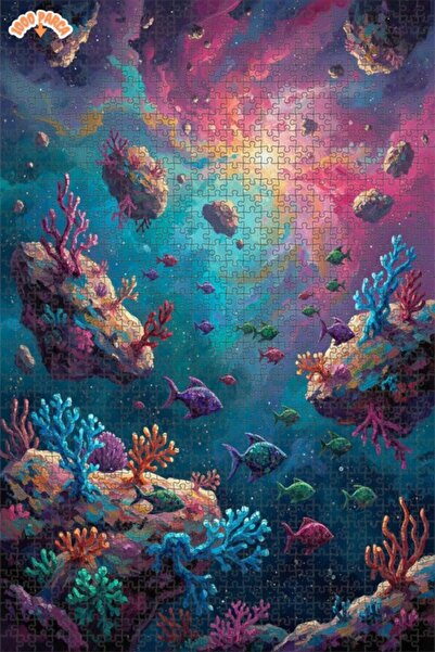 Esranın Dünyası لغز خشبي بتصميم مشهد بحري عالمي مرسوم بالزيت 1000 قطعة 70x50