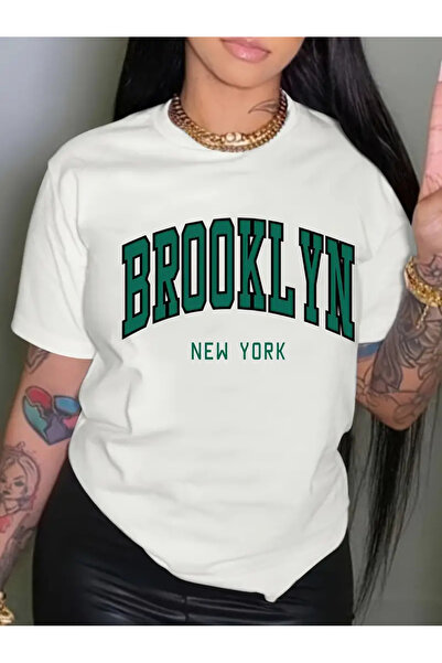 HOFFNUNG UNISEX κοντομάνικο με στρογγυλή λαιμόκοψη, με στάμπα BROOKLYN NEWYOR...
