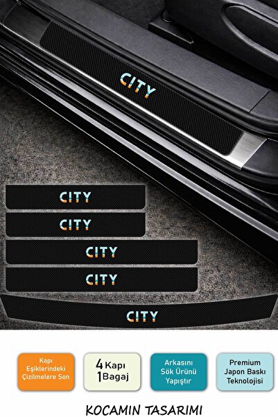 Kocamın Tasarımı Honda City Kapı Eşiği Karbon Koruma Seti – City Uyumlu 5 Par...