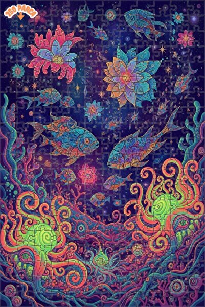 Esranın Dünyası لغز خشبي سحري ملون تحت الماء بطلاء زيتي، ذو طبقتين، مؤطر، 250...