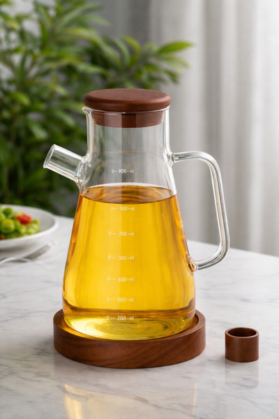 Paşabahçe Akasya Kapaklı 900 ml Cam Yağdanlık Seti - Akasya Altlıklı Damlatma...