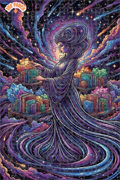 Esranın Dünyası Cosmic Librarian Woman Oil Painting Look Art Puzzle 150 Piece...