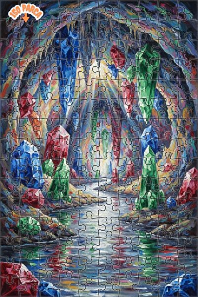 Esranın Dünyası Crystal Cave Lights Oil Painting Look Wooden Puzzle with Doub...