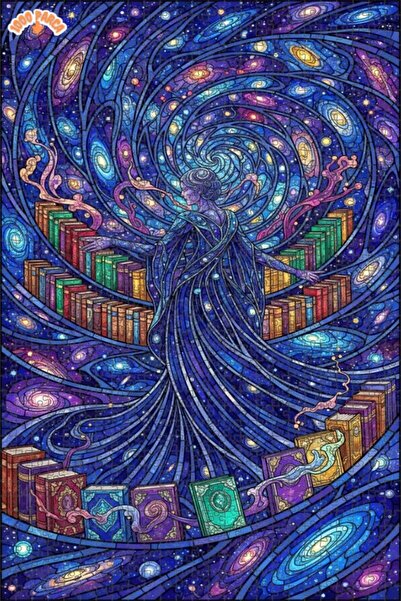 Esranın Dünyası لغز خشبي بتصميم موزاييك زجاجي لمكتبة الكون 1000 قطعة 70x50