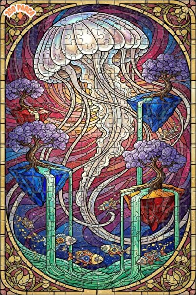 Esranın Dünyası لوحة فنية سحرية على شكل قنديل البحر مزدوج الطبقات بازل خشبي م...