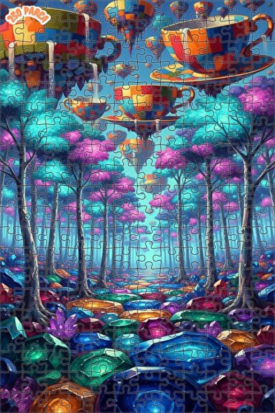 Esranın Dünyası لغز خشبي على شكل أكواب شاي من غابة كريستال الخيالية، لوحة زيت...