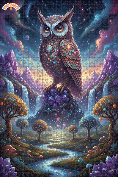Esranın Dünyası لغز فني بمظهر لوحة زيتية لبومة الغابة السحرية 1000 قطعة 70×50
