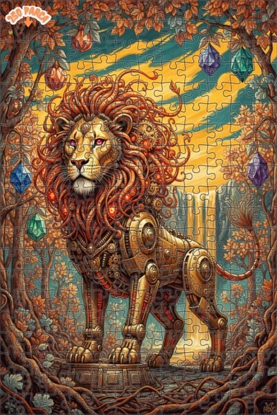 Esranın Dünyası Steampunk Mechanical Lion Oil Painting Lookalike Wooden Puzzl...
