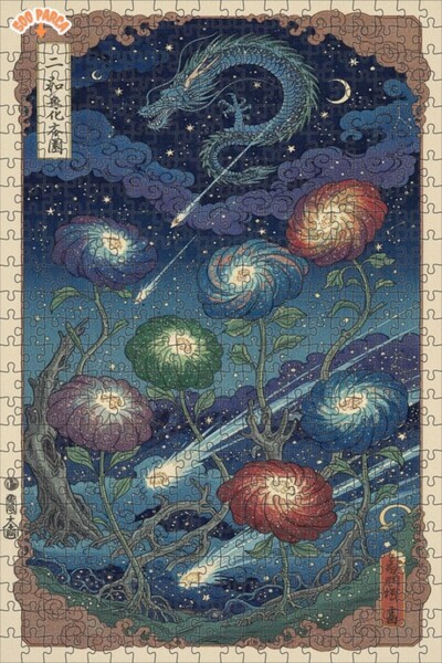 Esranın Dünyası لغز خشبي على شكل تنين وزهور النجوم مزدوج الطبقات قطعة مقاس 50x30