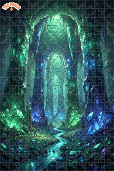 Esranın Dünyası Mysterious Crystal Cave Oil Painting Look Wooden Puzzle 250 P...