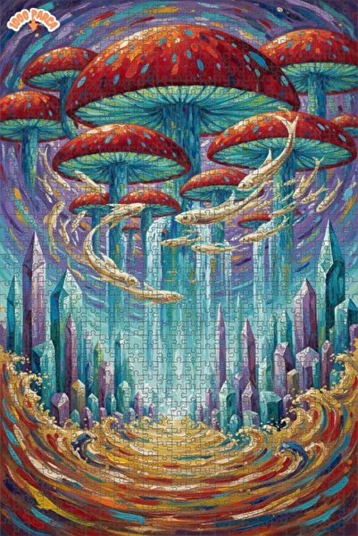 Esranın Dünyası ألغاز فنية ذات مظهر فني: شلالات فطرية سحرية وسمك عائم، لوحة ز...