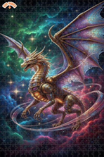 Esranın Dünyası Steam Punk Dragon Space Art Double-Layer Framed Wooden Puzzle...