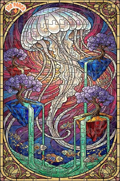 Esranın Dünyası لوحة فنية سحرية على شكل قنديل البحر مزدوج الطبقات بازل خشبي م...