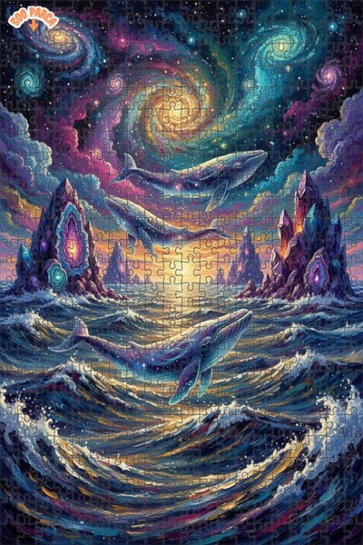 Esranın Dünyası Galactic Whale Adventure Oil Painting Lookalike Double-Layer ...