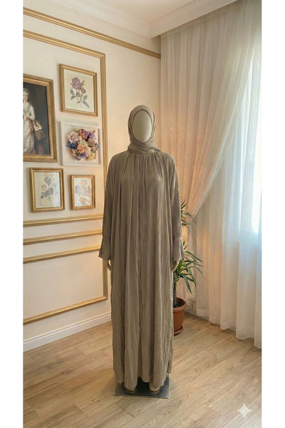 ABAYAT ALAMAL One-piece pleated prayer abaya with attached veil - cool materi...