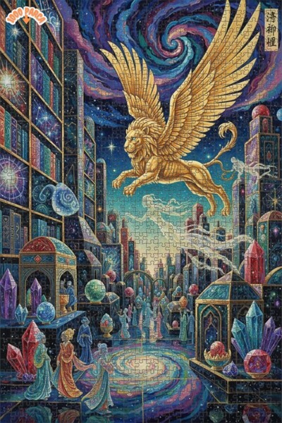 Esranın Dünyası The Cosmic Library of Winged Lion Double-Layer Framed Wooden ...