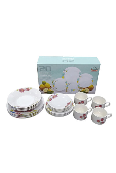 Tımmy AB Flower Porcelain 20 Pieces Dinnerware Set Decorative Ceramic Plates ...