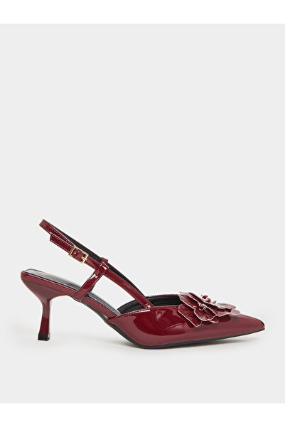 Styli Burgundy Slingback Heels with Flower Detail