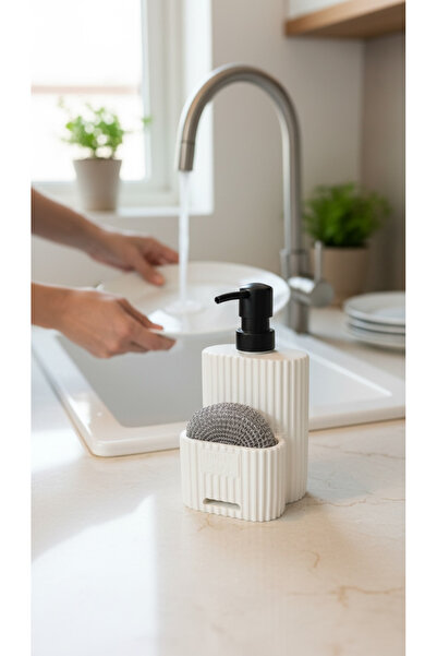 DükkanDa طقم موزع الصابون السائل وحامل الإسفنج للمطبخ العصري - تصميم بسيط (9×...